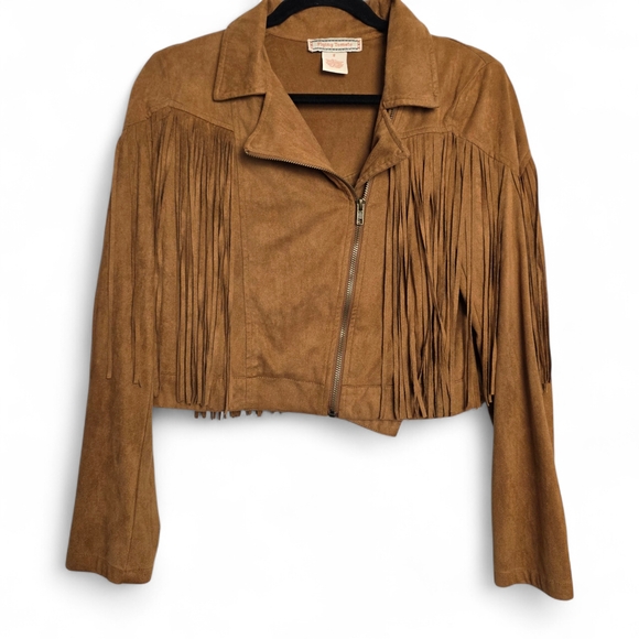 Flying Tomato Jackets & Blazers - Flying Tomato Tan Leather Jacket with Fringe
